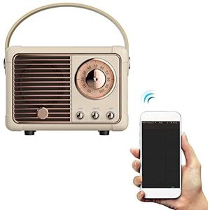 Oplaadbare Bluetooth-luidspreker met FM-radio en lederen draagband of andere smart apparaten, retro design, 3 W speakeruitgang met -USB-laadkabel (wit/blauw/roze/groen)