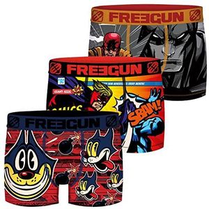 FREEGUN Comic Boxershorts voor jongens, verpakking van 3 stuks, S, M, L, XL, XXL, 92% polyester, print, Motiefmix 1, 6 Jaar
