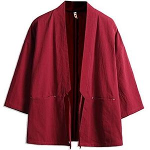 Seidarise kimonovest voor heren, Noragi, Yukata, Haori, grote maten, Rood, XL