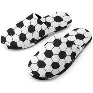 Zwart-wit Voetbal Volledige Print Dames Slippers Warme Anti-Slip Rubberen Zool Huisschoenen Voor Indoor Hotel 40-41_(9-10)