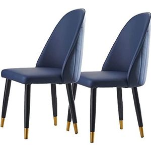 GEIRONV Modern design eetkamerstoel set van 2, houten poten keukenstoel microvezel lederen stoelen zachte gewatteerde zitting for kantoor lounge slaapkamer Eetstoelen ( Color : Blue , Size : 92*50*49c