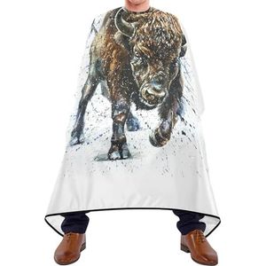 Salon Cape Aquarel Boos Buffalo Bison Bull Wild Animal Verf Op Witte Kapper Kapper Kapper Cape Professionele Styling Capes Unisex Schort Voor Kapper