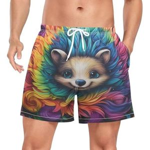 Niigeu Leuke Baby Rainbow Hedgehog mannen zwembroek shorts sneldrogend met zakken, Leuke mode, L