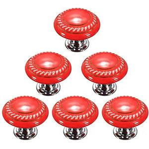 Vintage kastknoppen keramische knoppen, rode retro-stijl ronde keramische deurknop keukenkast lade kast locker trekgreep meubelkast trekgreep hardware door - 6PCS (Color : Red) (Color : Rosso)