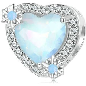 QANDOCCI FUNNALA Winter blauwe sneeuwvlok liefde hart kraal 925 zilver DIY past voor vrouwen mode bedels armbanden sieraden, Sterling zilver, Zirkonia