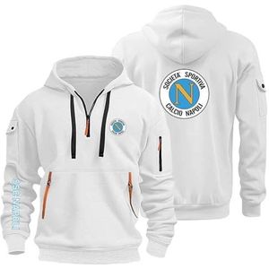 AHYAOFA Heren Hoodies Pullover voor SS.C Na.poli Casual Lange Mouw Hoody 1/4 Zip Sweatshirts Hooded Jas Tops Outdoor Hoodie, Wit-2, 18-20