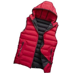 Gilet bodywarmers jassen Mouwloze Bodywarmer Bodywarmer Heren Wintervest Afneembare Opstaande Kraag Met Capuchon Bodywarmers Vest (Color : Red, Size : XXXX-Large)