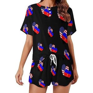 PI American Heart Flag Fashion 2 STKS Womens Pyjama Sets Korte Mouw Nachtkleding Zachte Loungewear Stijl-9