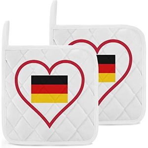 I Love Duitsland Rood Hart Keuken Pannenlappen Hittebestendige Oven Hot Pads Pannenlappen voor Koken Bakken