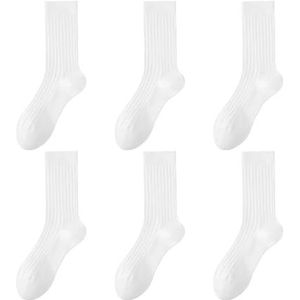 YIJIANUO Winter Verdikte 100% Katoen Dubbele Naald Geribbelde Halverwege de Kuit Sokken Voor Kinderen & Tiener Studenten - School Thuis Sportkleding, Wit6, 7-11Y 20-22cm