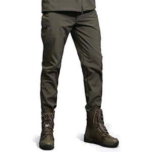 Softshell fleece gevoerde waterdichte broek voor heren, wandelen, skiën, warme winterbroek, Groen, S