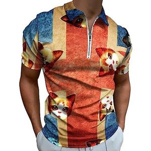 Kat op Groot-Brittannië vlag poloshirt voor mannen casual rits kraag T-shirts golf tops slim fit