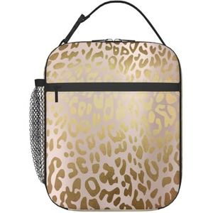 XDVPALNE Roze Rose Gold Metallic Steel Leopard Animal Skin, Duurzame Lunch Bag Herbruikbare Koeltas Geïsoleerde Lunch Box Tote Bag