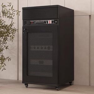 PP-Vic Robuuste Mediakast, Stereokast Met Wielen, AV-Mediastandaard, Rackmontage Audiotoren Met Verstelbare Planken/Deuren/Kabelbeheer, Entertainmentcentrum Voor De Woonkamer,108cm black
