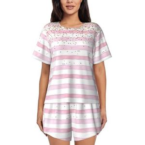 YQxwJL Roze Streep Achtergrond Print Vrouwen Pyjama Sets Shorts Korte Mouw Lounge Sets Nachtkleding Casual Pjs Met Zakken, Zwart, L