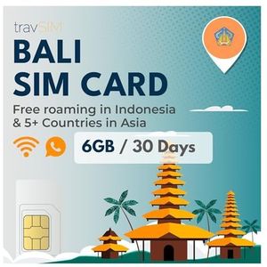 travSIM Bali SIM Kaart | 6GB mobiele data op 4G/5G snelheden | Gratis roaming in Indonesië & 5+ landen in Azië | Werkt op iOS en Android apparaten | Plan op Bali SIM Kaart is 30 dagen geldig