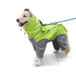 Patchwork regenjas voor honden, hondenregenjas, waterdichte 4-potige regenjas, huisdier, regenjas, hond met afneembare capuchon voor kleine, middelgrote en grote honden (28#, groen)