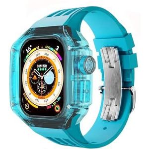 INSTR Transparante luxe case band voor Apple Watch Ultra2 Ultra 49mm, horlogeband met roestvrijstalen gesp voor IWatch9 8 7 6 5 4 se(Color:Blue,Size:For Ultra 49mm)