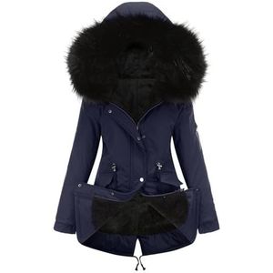 Sawmew Dames warme winterjas, dames winterjas met capuchon, dik gevoerd, warme jas, parka jas, puffer met knopen (Color : Dark blue, Size : S)