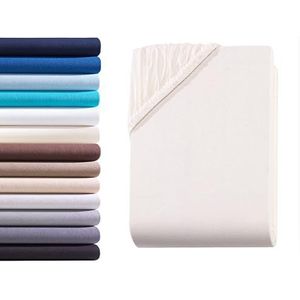 Hometex Premium Textiles Exclusive Hoeslaken voor boxspringbed, bedlaken voor hoge matrassen, extra sterke stof, 160 g/m², Oeko-Tex®, Made in Green, 180-200 x 200-220 cm, matrashoogte 40 cm, naturel