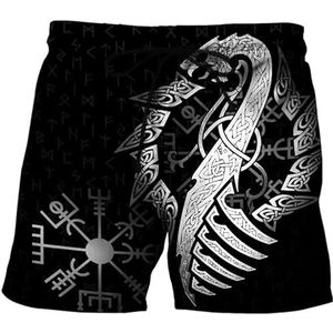 Viking Vegvisir Tattoo Shorts Zwart Workout Shorts Zomer Sneldrogende Strandshorts 3D Print Zwembroek Streetwear (Color : Vegvisir, Size : 4XL)