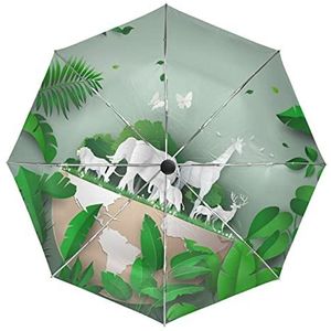 Tropische palmherten olifant dier paraplu automatisch opvouwbaar auto open sluiten paraplu's winddicht UV-bescherming voor mannen vrouwen kinderen