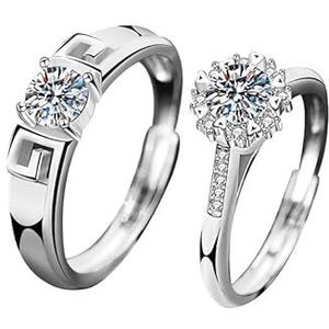 Moissan Diamond 925 zilveren koppelring Love Opening Diamond Ring Heren- en damespaarring (Color : Women's Ring 50c, Size : Adjustable opening)