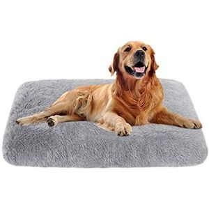 Xpnit Hondenbed matras groot, kunstbont hondenkussen Xl/xxl, warme lange pluche huisdier hond kat bed mat voor auto krat kooi wasbaar (100 x 70 x 10 cm, grijs)