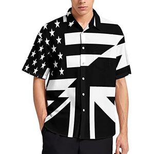 Wit En Zwart Britse En USA Vlag Hawaiiaans Shirt Voor Mannen Zomer Strand Casual Korte Mouw Button Down Shirts met Zak