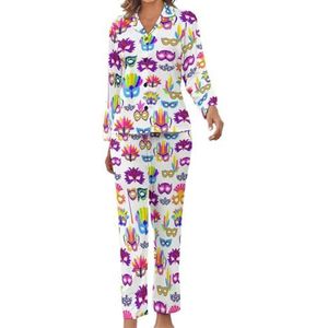 Venetië Carnavalsmasker met veren en kralen dames pyjama set bedrukte pyjama set nachtkleding pyjama loungewear sets S