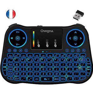 Ovegna T08: Mini-toetsenbord, draadloos, 2,4 GHz, Frans (AZERTY), ergonomisch, draadloos, met touchpad, voor smart-tv, mini-pc, HTPC, console, computer onder Windows, Android, MacOS, Linux