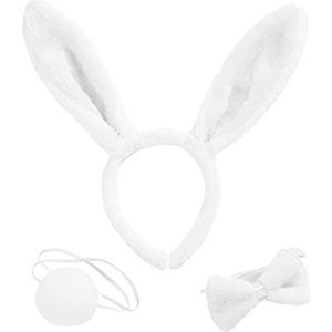 MIVAIUN 3 stuks konijntjes cosplay kostuums konijn verkleedset paashaasoren set konijnenoren hoofdband vlinderdas konijnenstaart voor kinderen volwassenen Halloween Pasen Kostuum Party Cosplay Kostuum