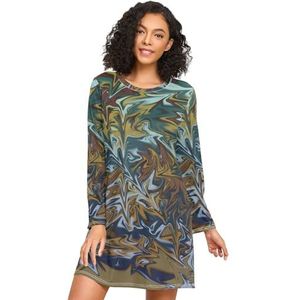 LI ZHI XIN Nachthemd voor dames, lange mouwen, nachthemd, nachthemden voor dames, slaapkleding, ronde hals, losse grote maten, nachtkleding, XXXL, artistieke graffititipatronen, zwart/bruin
