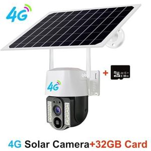 4G Sim Solar Camera Outdoor Power Camara PIR Humanoïde detectie CCTV-beveiliging Ingebouwde batterij met zonnepaneel Beveiligingscamera'S Voor Thuis(4G Cam 32G Card)