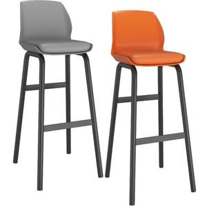 Barkruk Set Van 2, Moderne Eenvoudige Barstoel, Barkruk Met Zwart Metalen Frame, Leer Bekleed, Geschikt For Keuken, Lounge, Bar, Kantoor, Enz (Color : Gray and Orange, Size : 47x44x45cm)