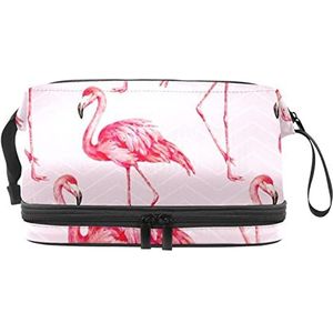 Grote capaciteit reizen cosmetische tas,make-up tas,Waterdichte make-up tas organisator, elegante flamingo's patroon roze stijl, Meerkleurig, 27x15x14 cm/10.6x5.9x5.5 in