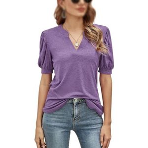 Dames casual T-shirt V-hals korte mouw T-shirts tops zomer basic blouse Y2K Trend Klassiek T-shirt, Paars, L