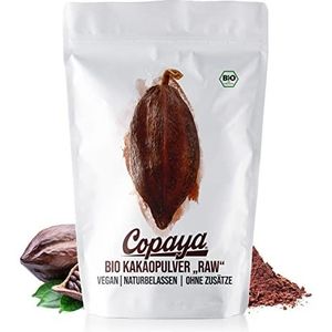 Copaya Cacaopoeder BIO 2 kg, ruw cacaopoeder van biologische teelt, ongezoet, onmiskenbaar en intensief aroma, van hoogwaardige caobonen, 11% vet, sterk ontolied, 2000 g (2 x 1000 g)