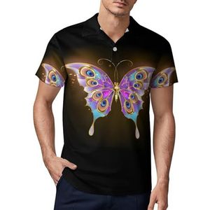 Gouden vlinder pauw heren golfpoloshirt slim fit T-shirts korte mouw casual print tops L
