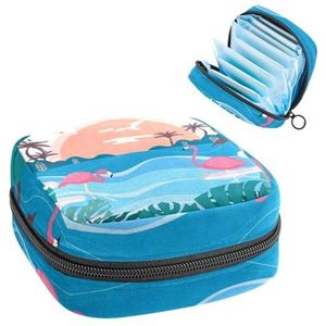 Opbergtas voor maandverband, menstruatiecup zakje tampon tas, menstruatiepads, houder organizer voor vrouwen en meisjes, tropisch landschapspatroon