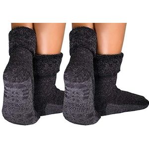 dunaro 1-2 paar ABS-antislipsokken, alpacasokken, stoppersokken, noppensokken, voor dames en heren, 2 paar | antraciet, 43-46 EU
