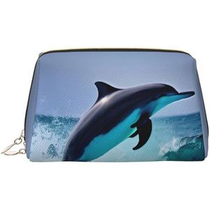 Dolfijn make-up tas voor vrouwen cosmetische tassen lederen reizen make-up tas organisator waterdicht make-up zakje open platte toilettas draagbare opbergtas voor reizen, Goud, Eén maat