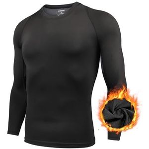 AMZSPORT Compressieshirt voor heren, lange mouwen, functioneel shirt, ademend, hardloopshirt, sneldrogend, sportshirt, 113006-zwart, XL