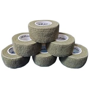 Ok-plast vingerpleisters, 2,5 cm breed, zelfklevend, plakt niet op huid en haar, voor mens en dier (6 rollen, kaki)