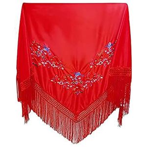 Carnavalife Sjaal, geborduurd, Sevillana voor dansfeesten, flamingo en beurzen, zwart/rood/wit, Rood, L