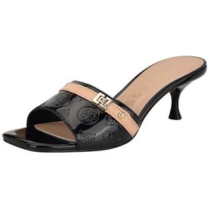 GUESS Peomit sandaal met hak voor dames, Zwart Beige Logo 001, 38 EU