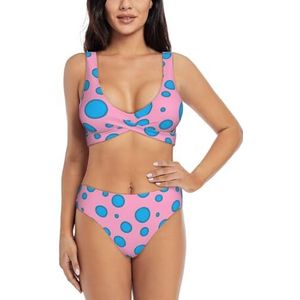 Zelinge Kleurrijke Wrap Front Bikini Top en Hoge Taille Bodem Zomer Badpak Twist Front Badpak S-2XL, Polka Dots Blauw, S