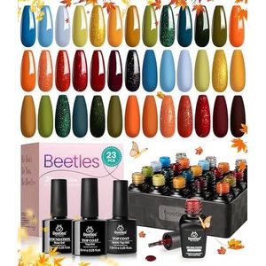 Beetles UV Gel Nagellak 20 Kleuren - Herfst Festival Kleuren Gellak Rood Geel Oranje Groen Goud Glitter met Glanzend & Mat Top Coat Base Gel DIY Manicures