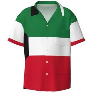 EdWal Koeweitse Vlag Print Heren Korte Mouw Button Down Shirts Casual Losse Fit Zomer Strand Shirts Heren Jurk Shirts, Zwart, XXL