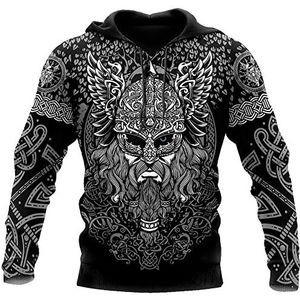 Noorse Mythe 3D-geprinte Hoodie Met Korte Mouw Voor Heren, Viking Odin God Tattoo Grafische Pullover Jas, Middeleeuwse Nieuwigheid Mode Vintage Casual Sport Streetwear